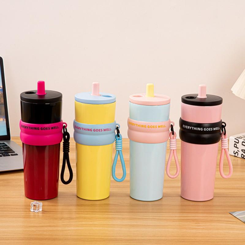 Large Capacity Insulated Stainless Steel Tumbler With Handle Straw Lid 700-710ml Car Office Travel