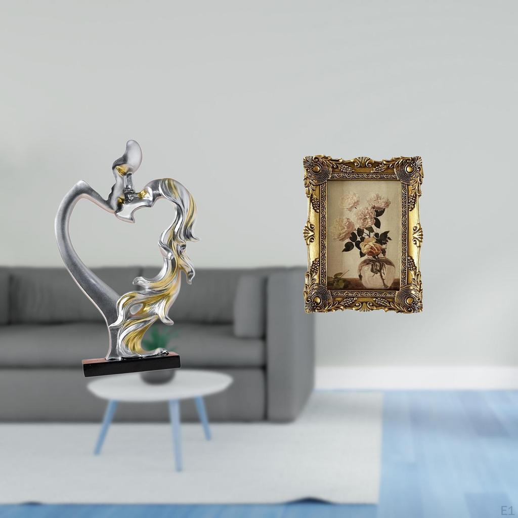 Sculpture with Vintage Photo Display Frame Elegant Resin Ornament for Bedroom Wedding Bookshelf