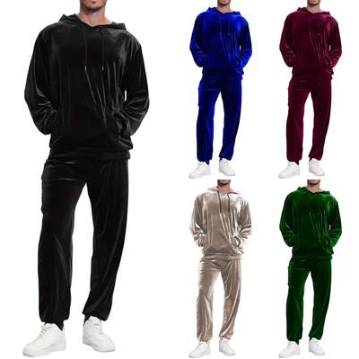 Conjunto de Terciopelo para Hombre de Ocio de Manga Larga con Capucha y Pantalón con Cordón en los Pies