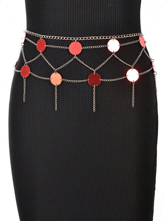 

Красный акриловый кулон Женская поясная цепочка с металлическими звеньями золотой