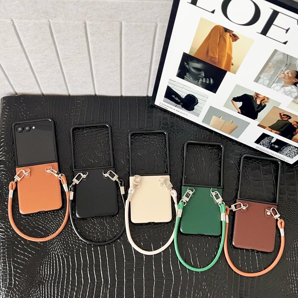 For Samsung Galaxy Z Flip 7 Case Luxury PU Skin With Lanyard Protective Back Cover Case For Samsung Z Flip 7FE 6 5 4 Phone Shell