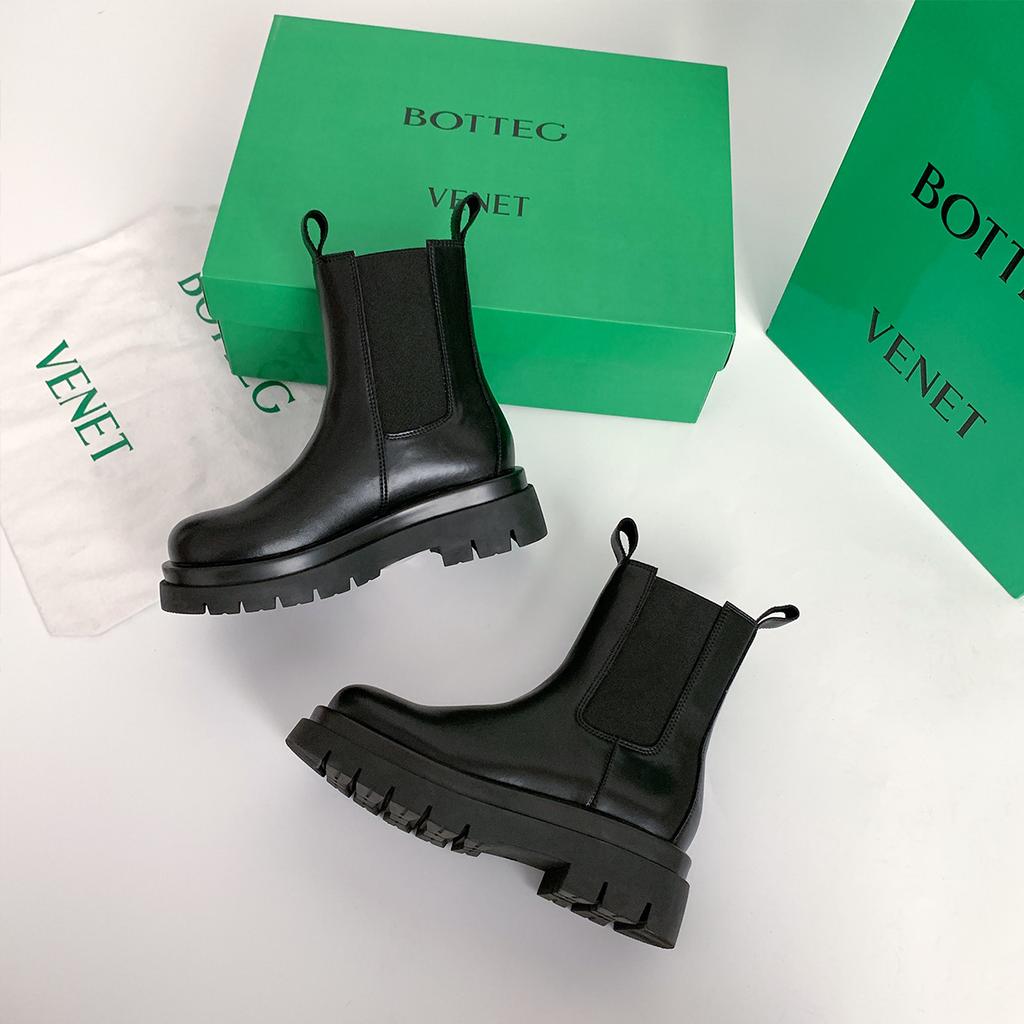 Cowhide Version~ Genuine Leather Thick-soled Heightening Martin Boots Women's British Style Thick-soled Medium Tube Cigarette Women's Boots Chelsea