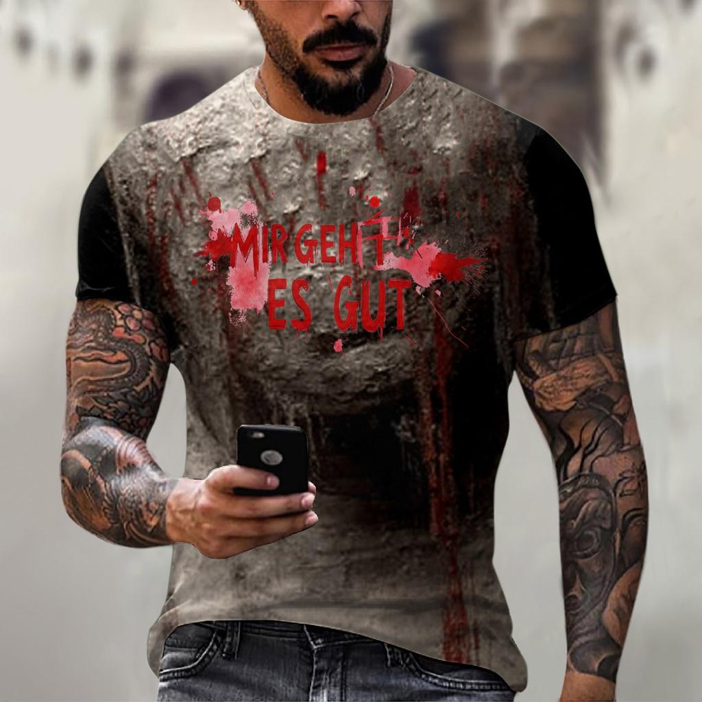 Halloween printed men's round-neck cotton-like short-sleeved top T-shirt