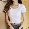 Woodpecker Women's Cropped Slim-Fit Round Neck Cotton T-Shirt