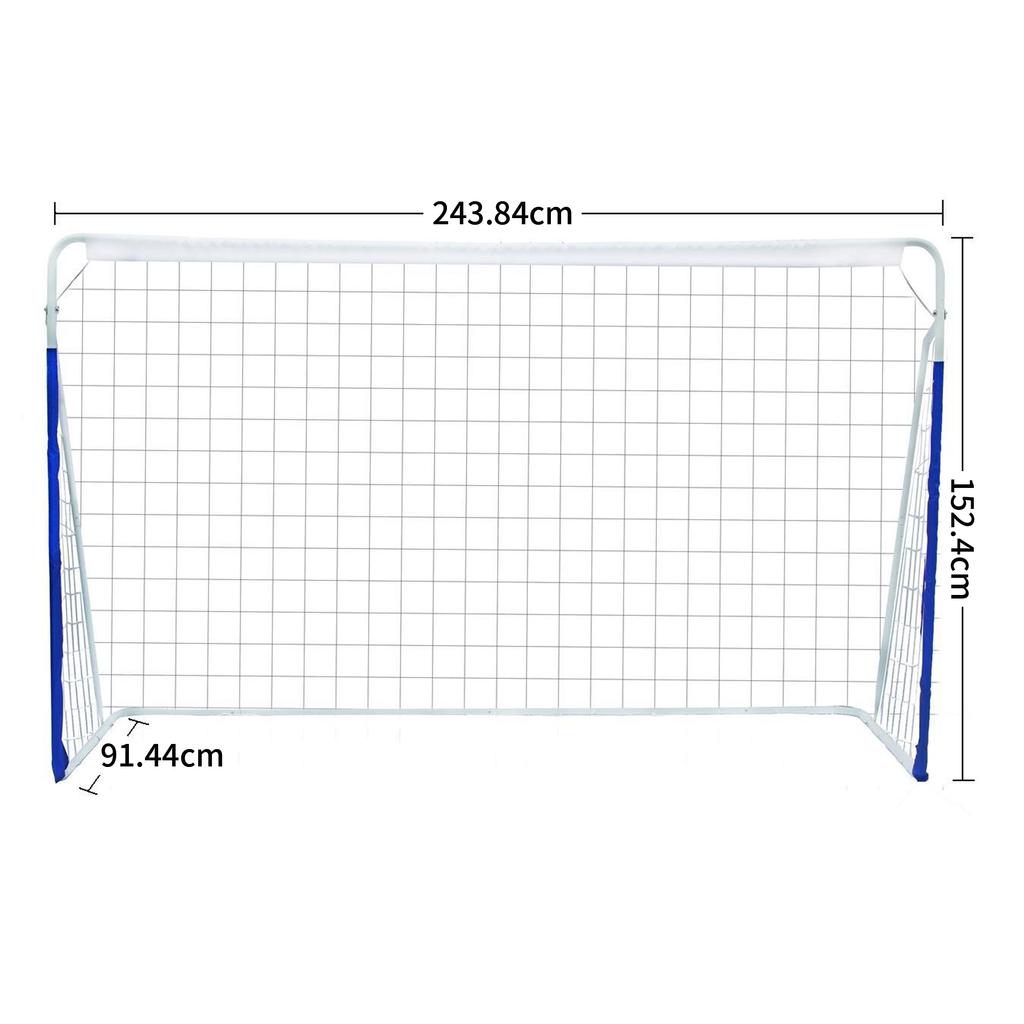 Football goal measuring 243.84cm x 152.4cm x 91.44cm, easy to assemble, complete with net and carry bag, suitable for youth/ adults/ athletes (Blue)