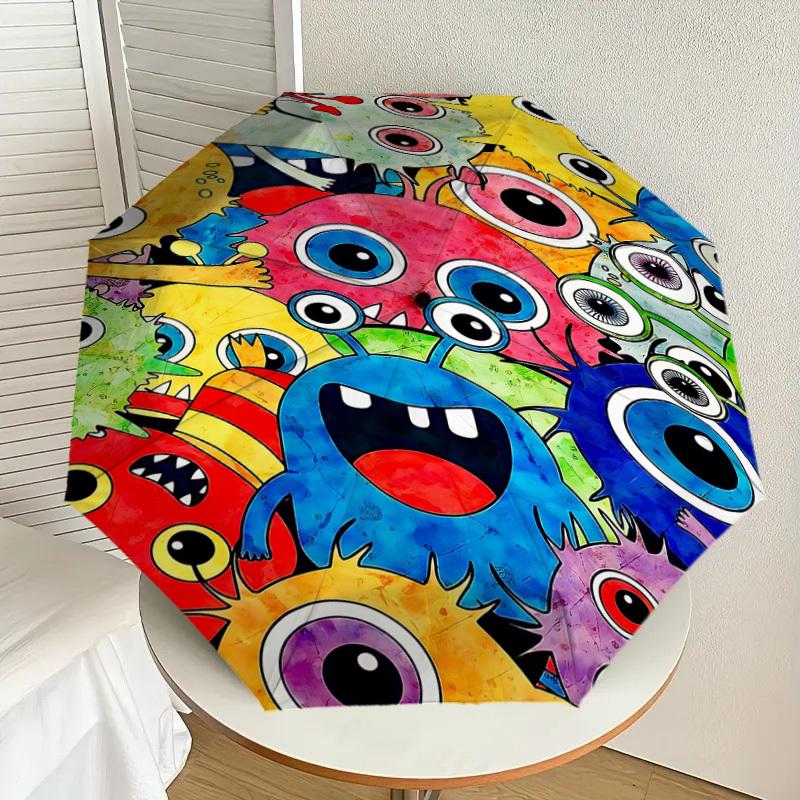 1pc Monster Colorful Automatic Open/Close Umbrella with Windproof, 8-Rib Sturdy Canopy, Durable Ribs, Fashionable Design1243A