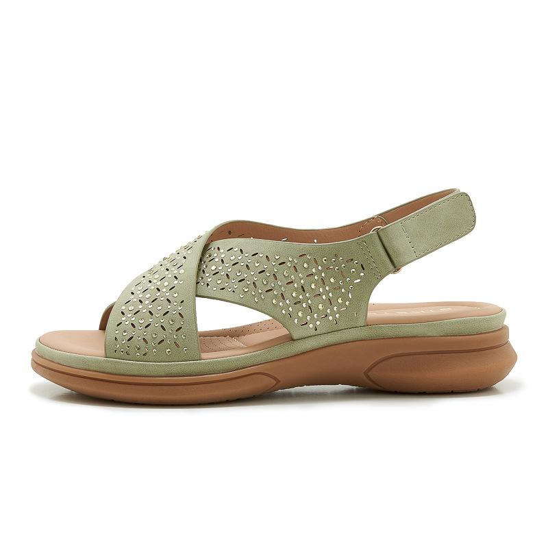 

Comfortable Wedge Sandals With Rhinestone Embellishments Breathable Perforated Design Adjustable Strap And Cushioned Sole 36