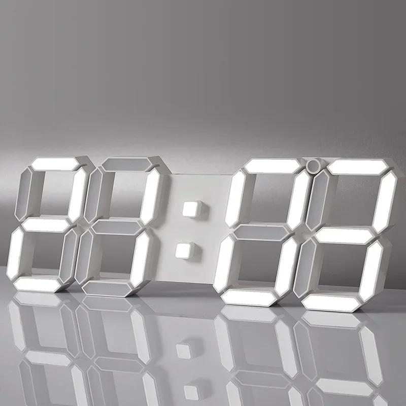 

Большие Современные Электронные Настенные Часы 3D LED с Пультом Дистанционного Управления, Автоматической Фоточувствительностью и Функцией Тайминга белый