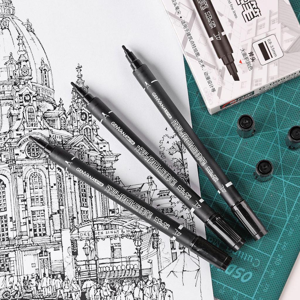 Jin Wannian Dual-Tip Black Drawing Marker for Architectural Design