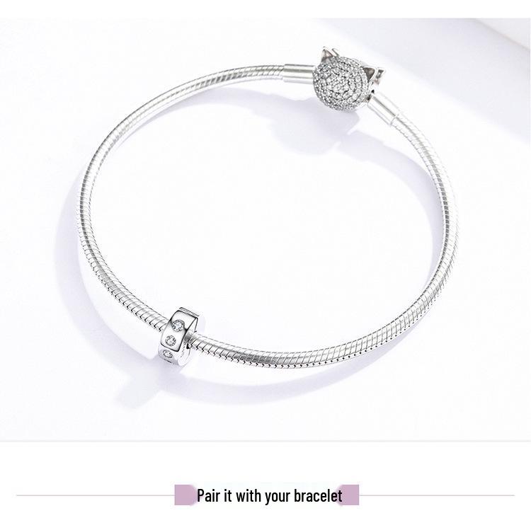 Yinziyun S925 Sterling Silver Bead Charm: Platinum-Plated, Diamond Accents, Openable Design