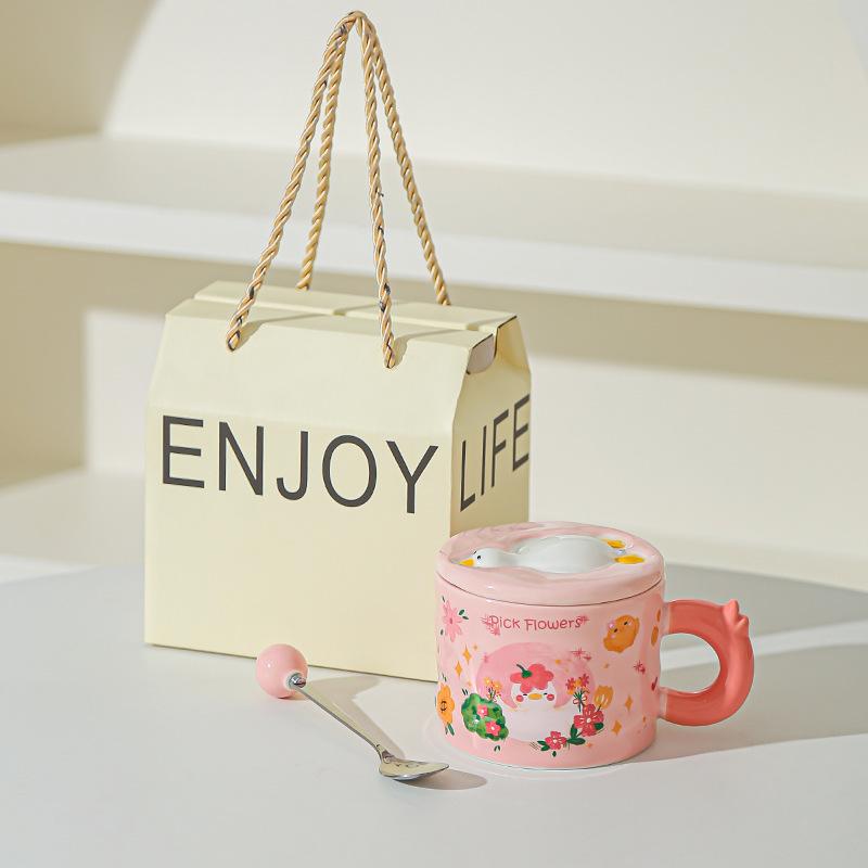 High Looking Retro Cup Artistic Sense of Ceramic Mug Birthday Gift for Girls Best Friend Souvenir Gift Box