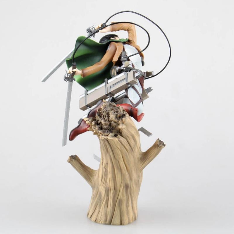 Beautiful Attack On Titan Levi Ackerman Figure Tree Trunk Standing Battle Version Collectible Statue With 3d Maneuver Gear For Anime Fans