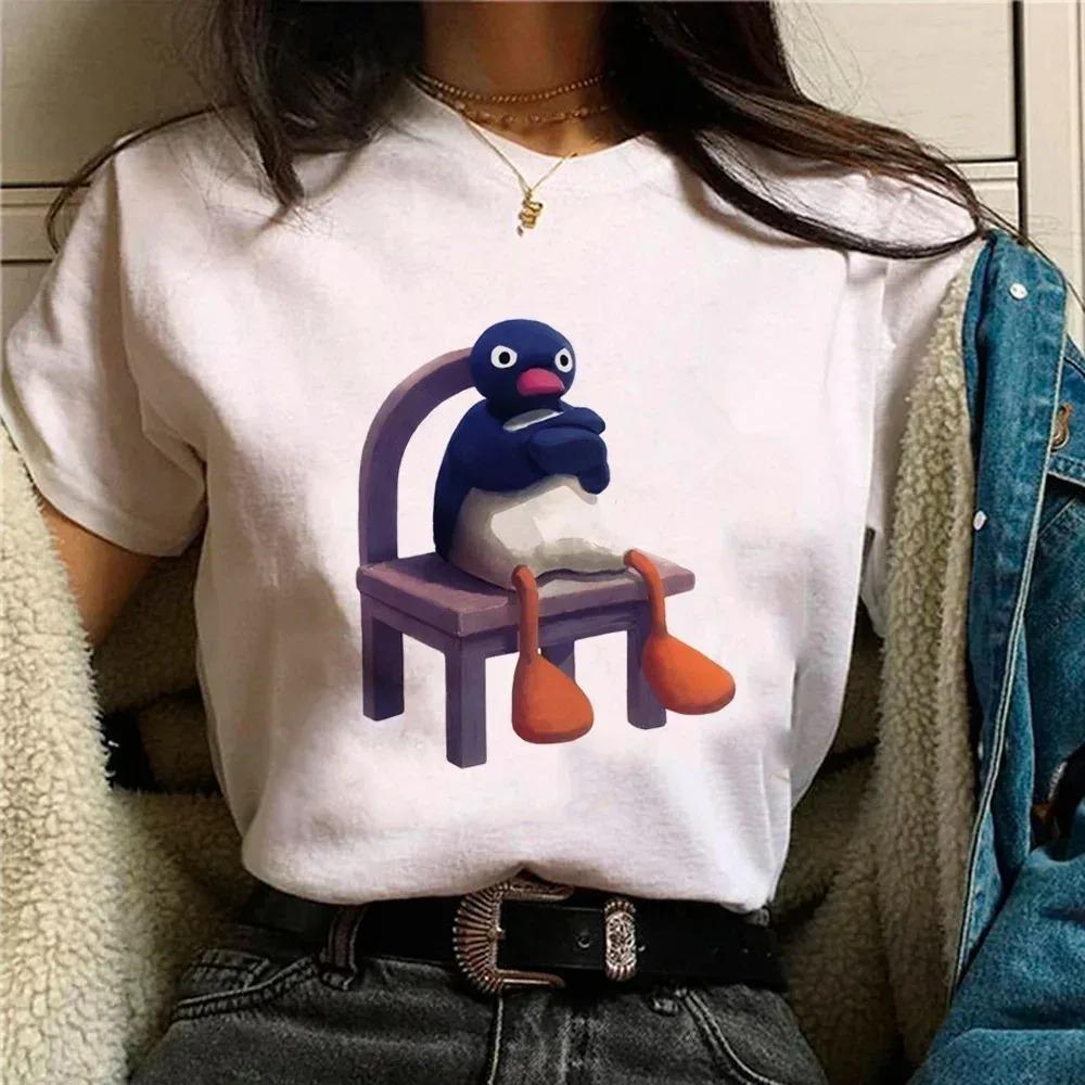 Funny Pingu Print Women's T-Shirt Unique Casual Cute Street Short-Sleeve T-Shirt Breathable Women's Top Kawaii Clothing