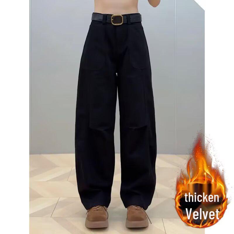 

Американские ретро джинсы с высокой талией для похудения для женщин с фигурой «груша» - Свободные прямые брюки широкого кроя для весны и осени Triple Extra Large