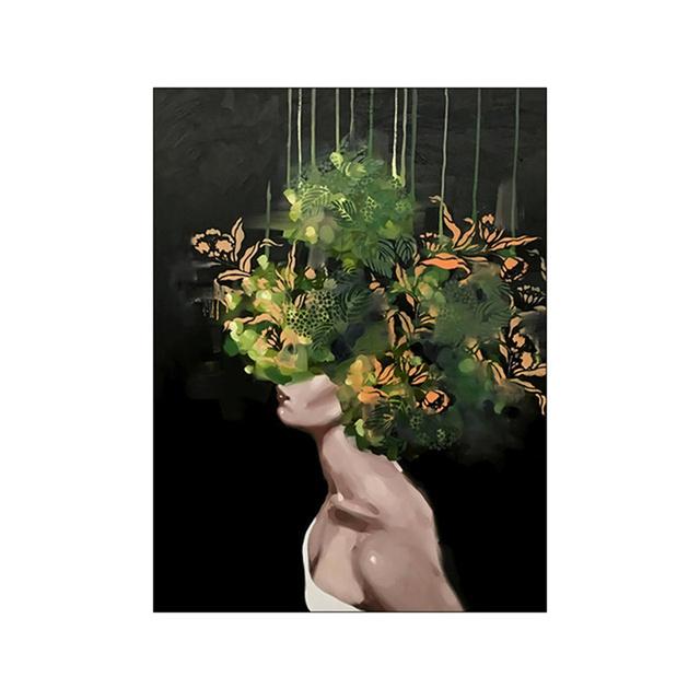

Абстрактна жіноча голова з квітами Картина на полотні Сучасна фігура Плакати та принти Настінне мистецтво Картина для домашнього декору у вітальні 50x75cm