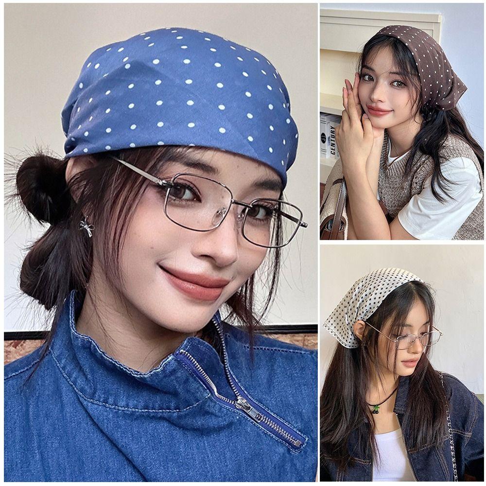Retro Polka Dot Hair Scarf Square Thin Hair Band Waist Butt Curtain Imitation Silk Cozy Headscarf