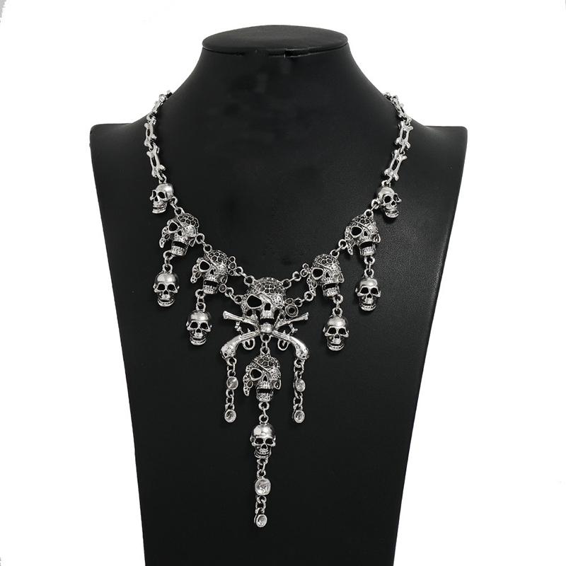 

Vintage Skull Tassel Necklaces for Women Men Punk Personality Rhinestone Statement Exaggerated Collar Necklaces Goth Jewelry