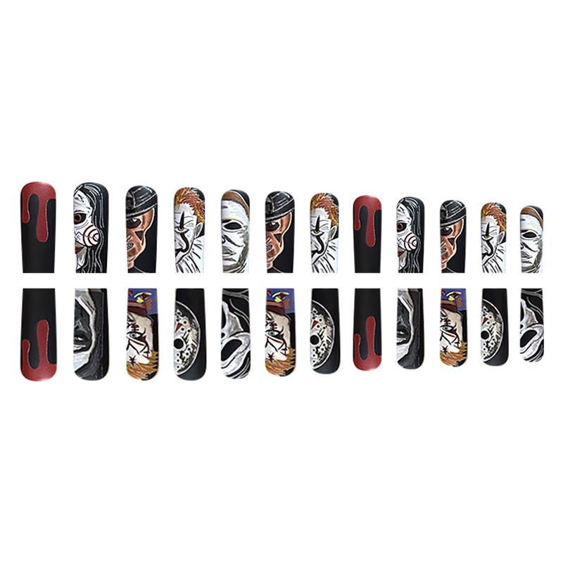 24pcs Press On Nails Long Ballet Nails Fashionable and Cool Halloween Ghost Face Frosted Texture European and American Ins False Nails Wearable Nails