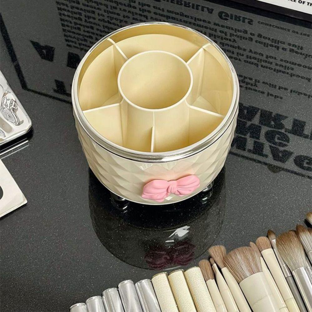 with Lid Cosmetic Tools Organizer Dustproof Spinning Brush Storage  Vanity Bathroom