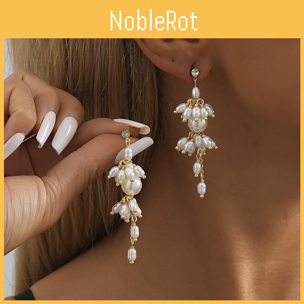 2023 Gold Fashionable Plated Geometric Tassel Earrings With Pearl For Women