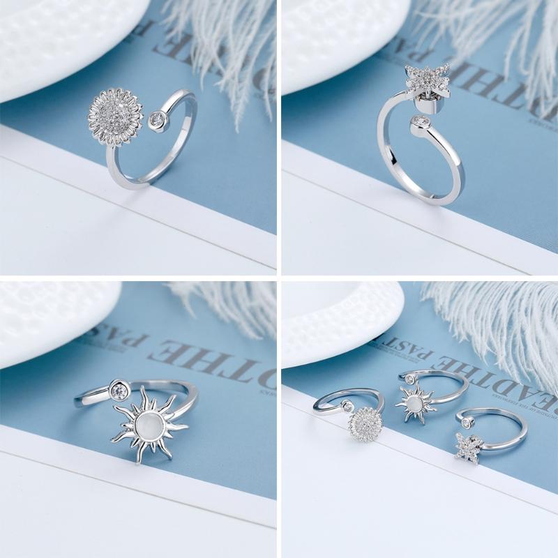 Anti Stress Anxiety Fidget Expandable Ring Rotating Gift Six-pointed Star Daisy for Sun Flower for Women Personality Jew