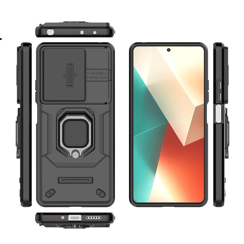 For Xiaomi Redmi Note 13 4G Case Slide Camera Phone Case Xiaomi Redmi Note 13 Pro 4G Cover Armor PC Shockproof Metal Stand Cover