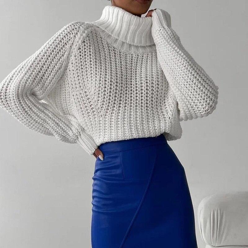 Fashion Solid Turtleneck Sweater Women Autumn Winter Long Sleeve Loose Sweaters Casual Long Sleeve Office Pullovers Knitwears 29386