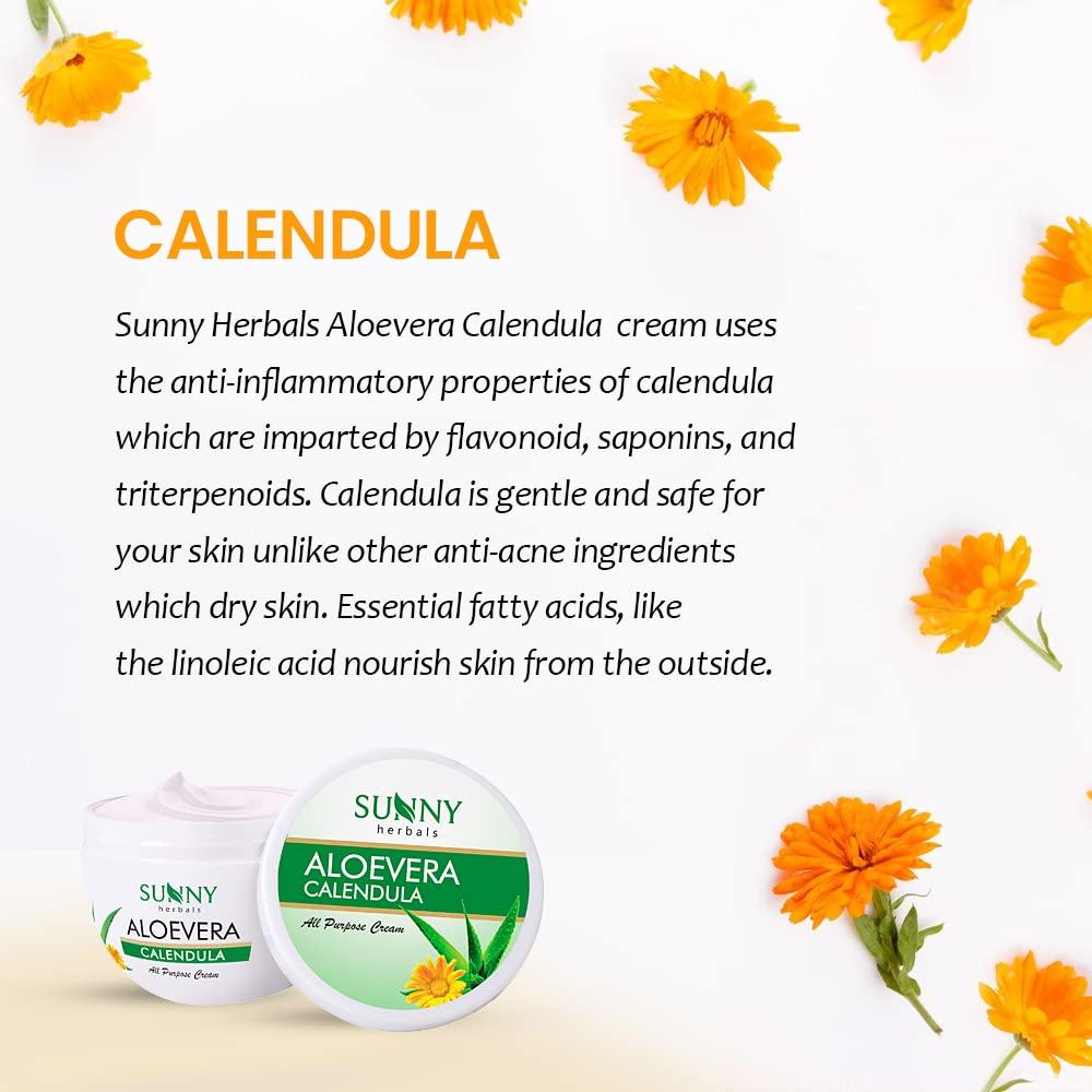 Sunny Herbals Aloe Vera & Calendula Face Cream 250 gm | Moisturizing, Radiant Skin, Gentle on Delicate Skin