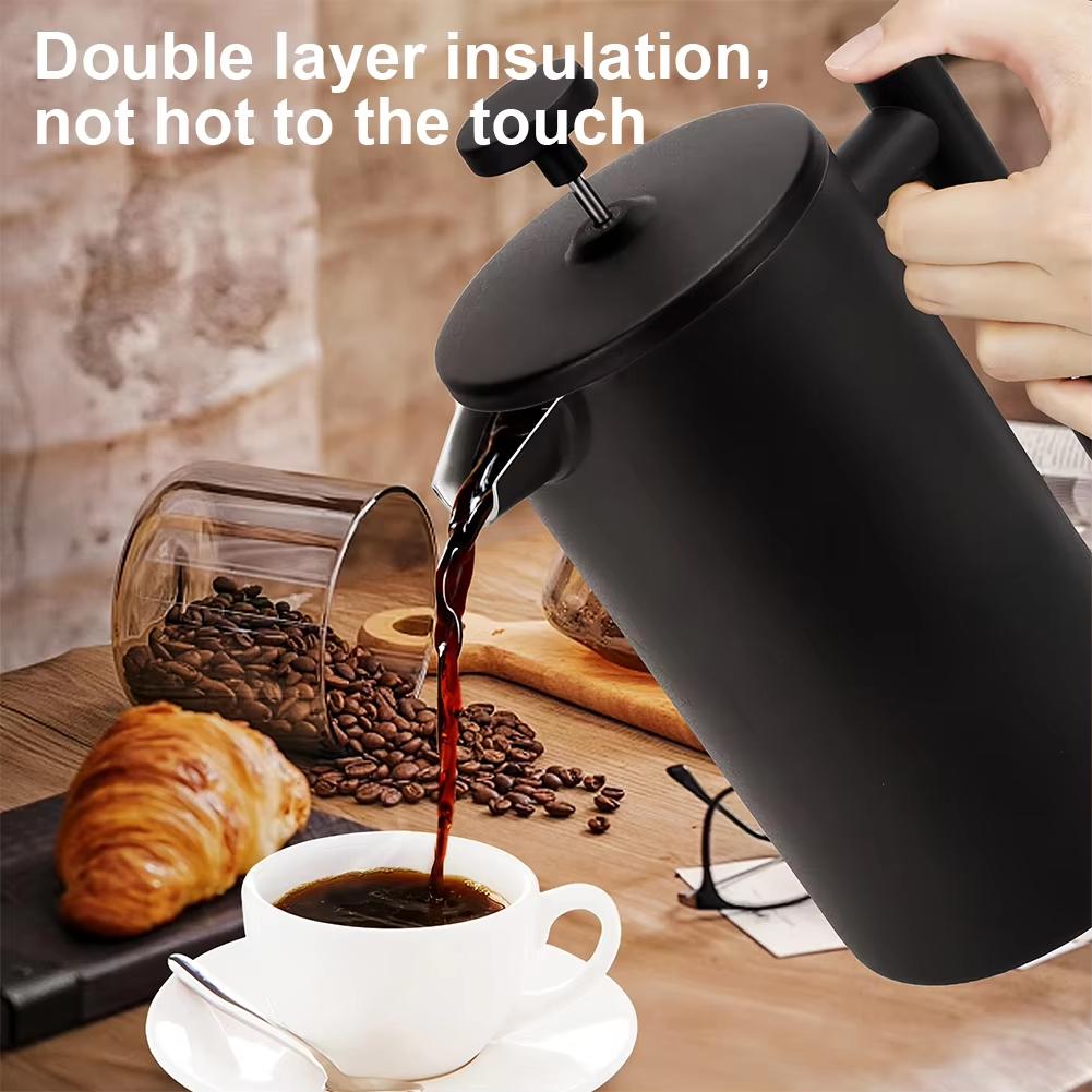 French Press Pot 3 Filter Presse Handgemachte Kaffeekanne Edelstahl Doppelwandig Isoliert 1000ml Kaffeepresskanne Kaffeegeschirr