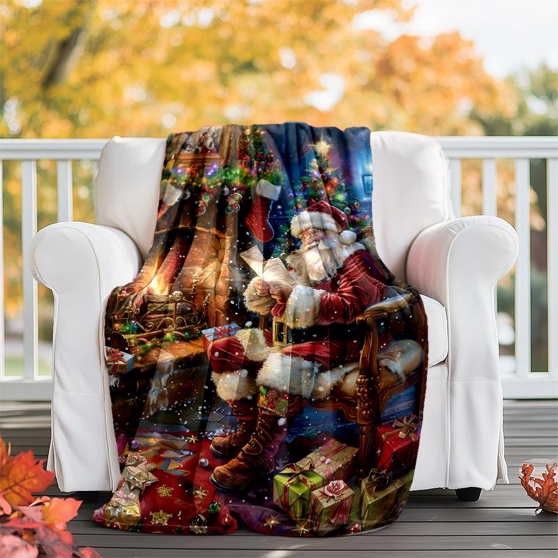 Christmas Santa Claus Theme Printed Blanket - Perfect for Couch, Bed, Travel & Outdoor Use | Machine Washable, Cozy & Durable.
