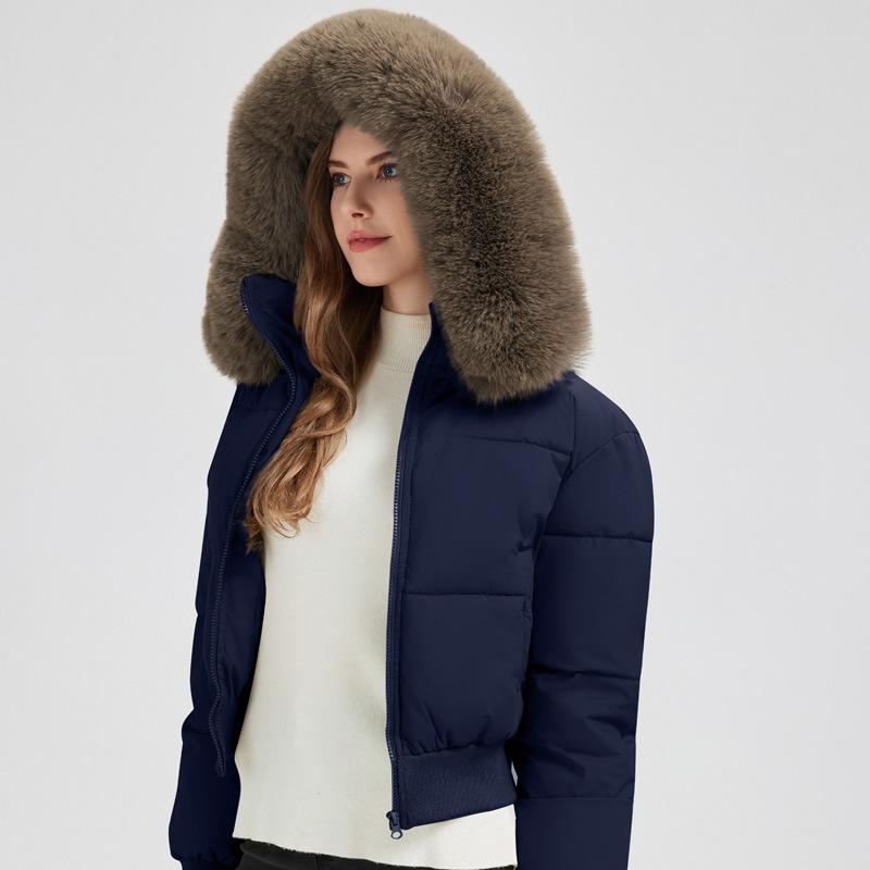 Fur Collar Down Cotton-padded Jacket Women's Short Winter Waist Thickened Cotton-padded Jacket Small Jacket