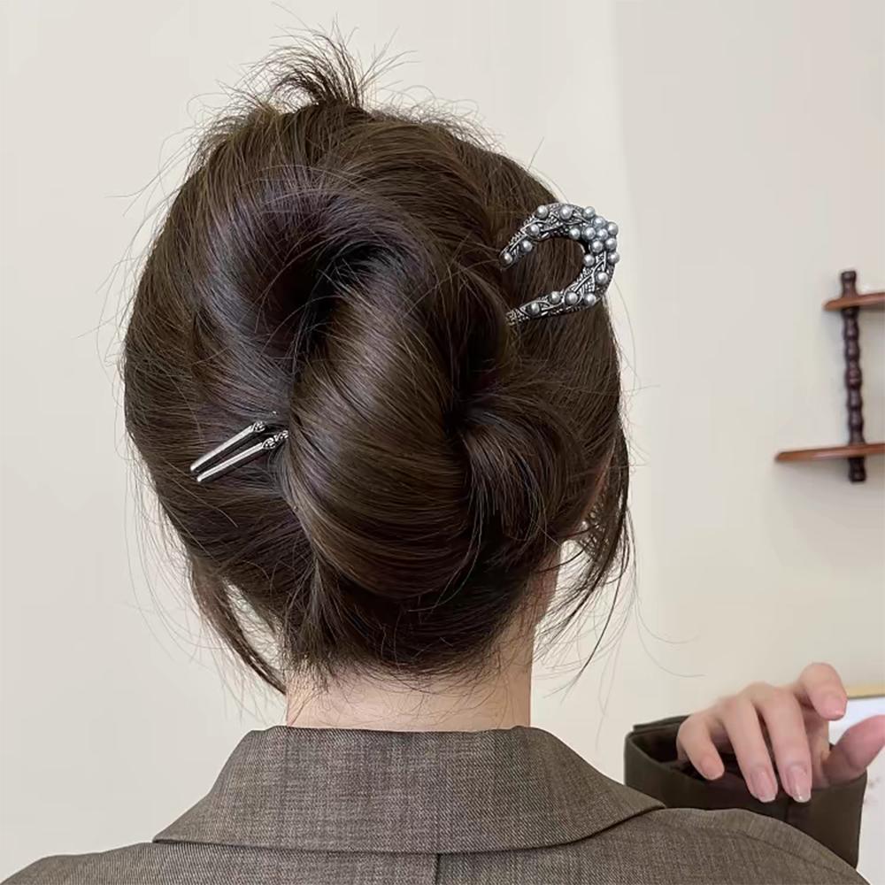 New U Shape Metal Black Hair Pin Stick French Pearl Hair Clips Barrettes For Women Girls Hairstyle Accessories  Gifts