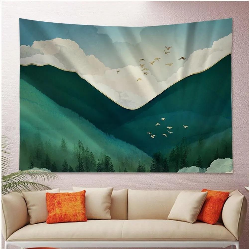 Office Living Room Tapestry Abstract Painted Sunset Mountain Hanging Cloth Home Wall Decoration Tapestry