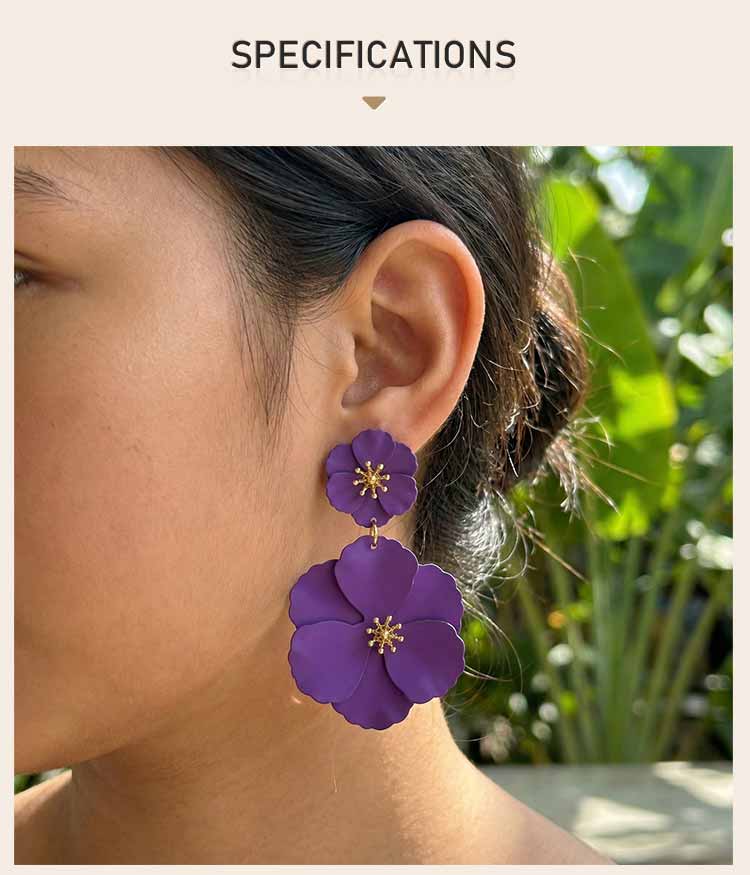 Große Blumen-Hängeohrringe für Damen Übertriebene doppelte florale Hängeohrringe Statement-Charme-Schmuck für Hochzeitsfeier