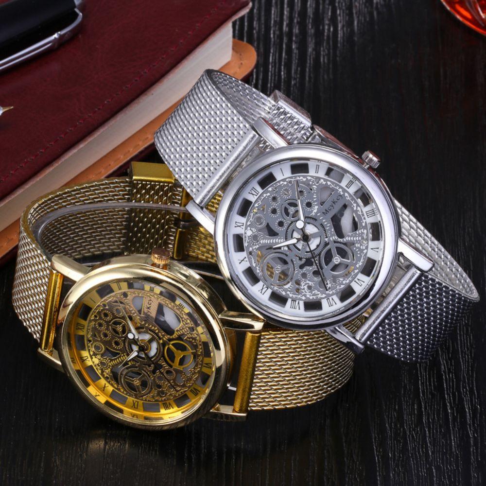 Faux Mechanical Mechanical Skeleton Watch Quartz Movement Metal Mesh Watch For Women Ladies