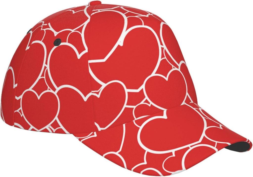 Valentine's Day Red White Heart Pattern Womens Baseball Caps Cute Trucker Hat Baseball Hats for Men Womens Hats