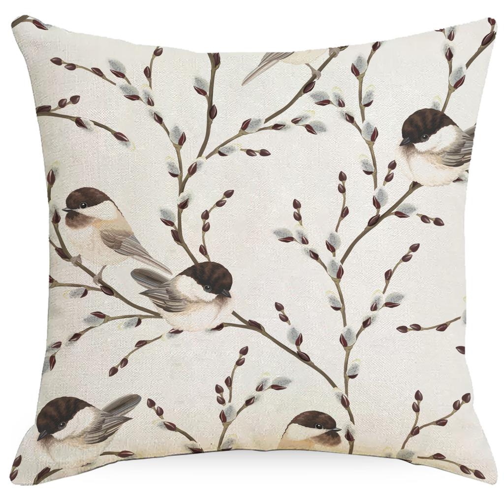 Nordic Pillow Autumn Series Leaves, Flowers and Bird Sofa Cushion Pillow Case Home Sofa High-end Decoration