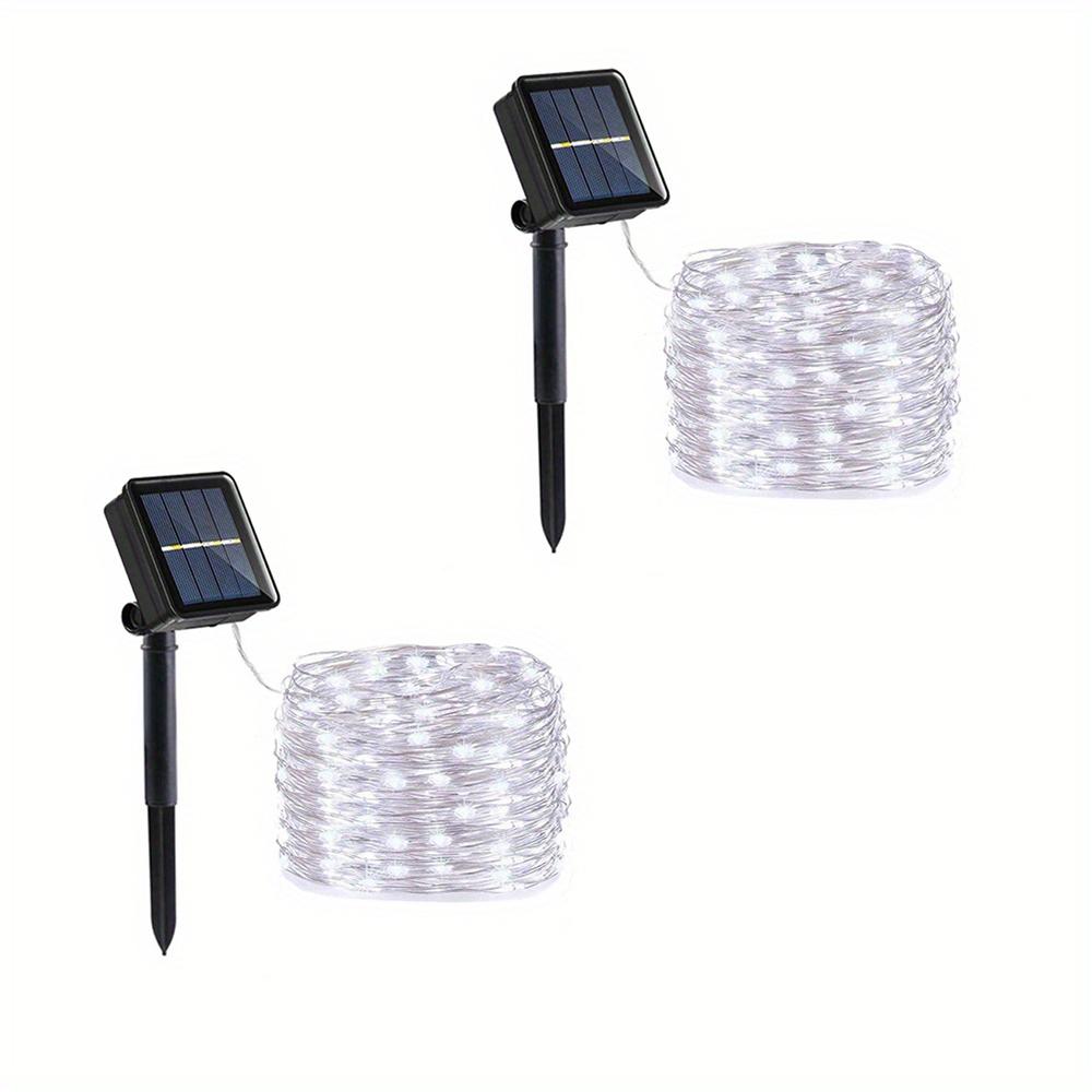 2pcs Solar Slivery Wire String Lights, 12M 100LED 8Modes Starry Lights, Bedroom, Garden, Party, Wedding Christmas Decor Lights