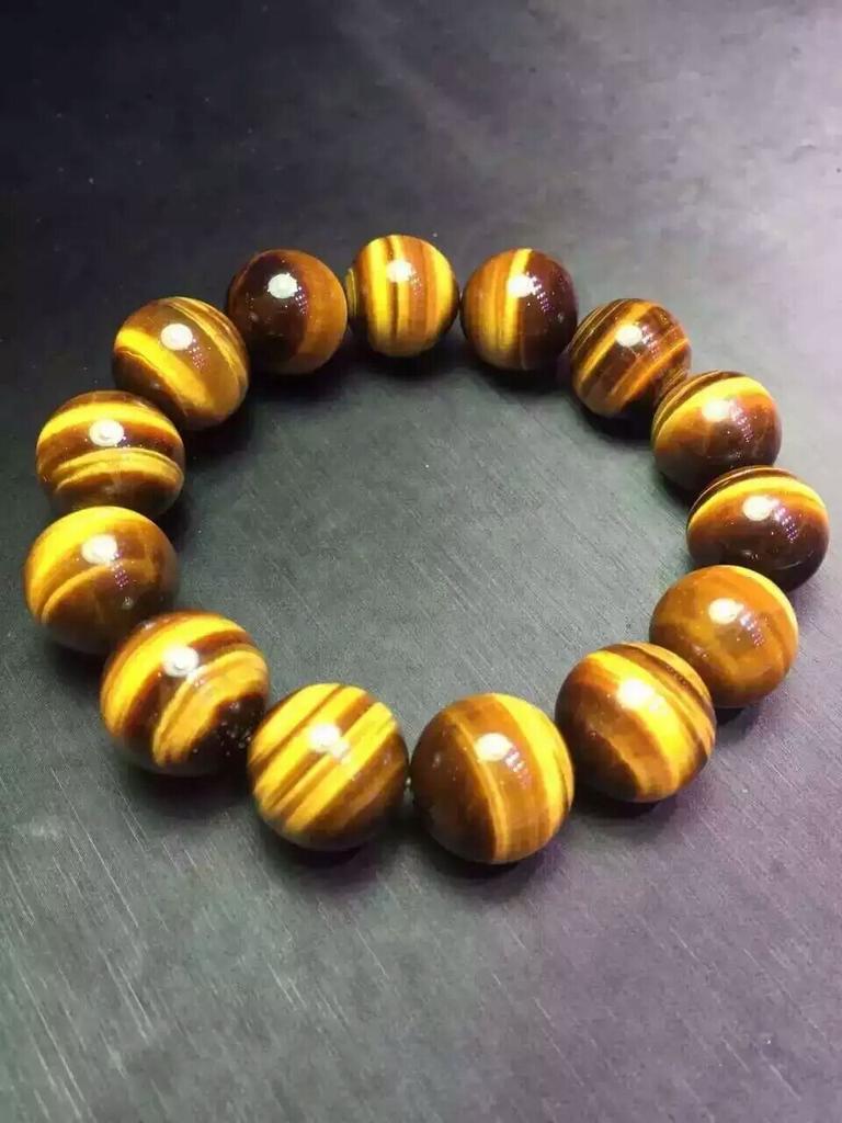 18mm Naturlig Gul Tigerøye Armbånd Smykker For Kvinner Mann Gave Velstand Krystall Runde Perler Brasil Stein Reiki Edelsten Aaaaa