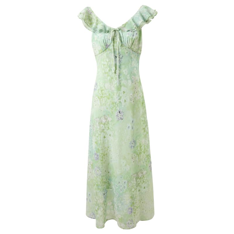 Sancai 2026 Summer Chiffon Ruffled Maxi Dress L