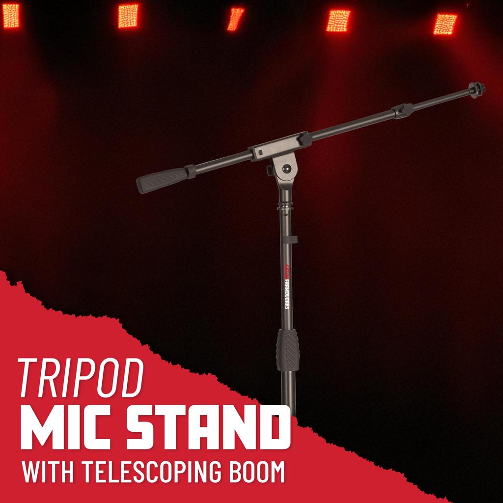 GATOR Frameworks Microphone Stand GFW-MIC-2020 - Compatible with both US (58") and EU (38") standard screws, with extendable boom arm and tripod