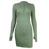 2025 Autumn Winter European American Trendy Women's Ribbed Zipper Long Sleeve Slim Short Skirt Dress
