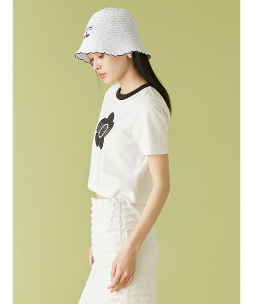 Lily Brown Mary Quant Glitter Logo Ringer White T-Shirt (LWCT254006) Women's