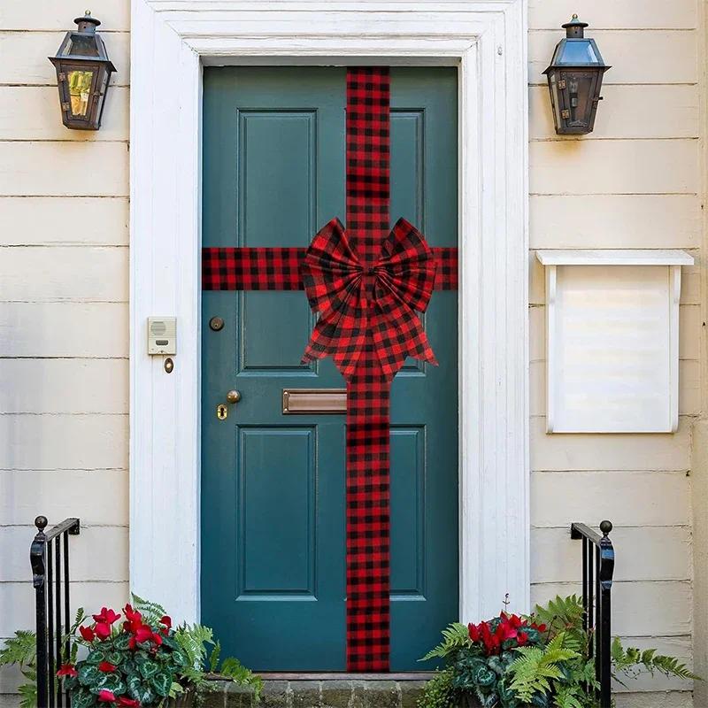 New Year Christmas Party Front Door Decor Christmas Front Door Decor Bow Ribbon Cabinet Decor Bowknot Xmas Ready Made Bow Home