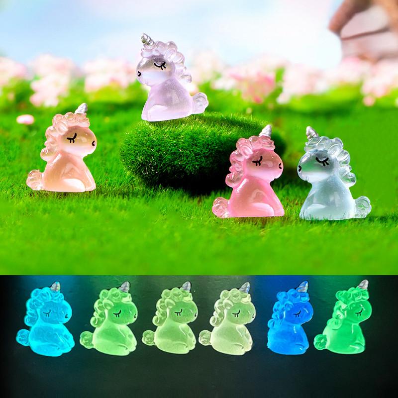 Adorable Cartoon Unicorn Figurine Resin Diy Miniature Night Light Decor Cute