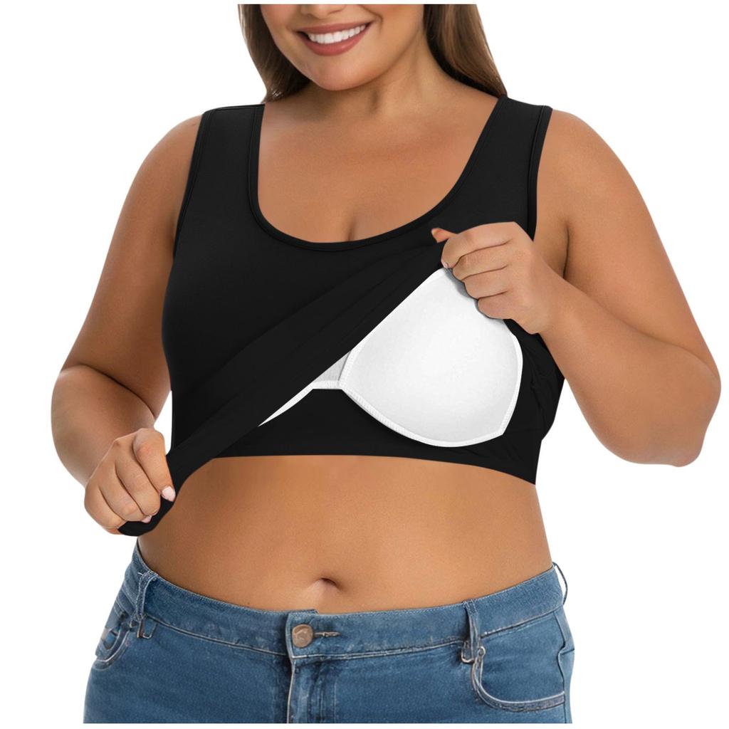 Women’s Plus Size Sleeveless Tank Top with Built In Bra Soft Stretchy Fabric Wireless Support Layered Design