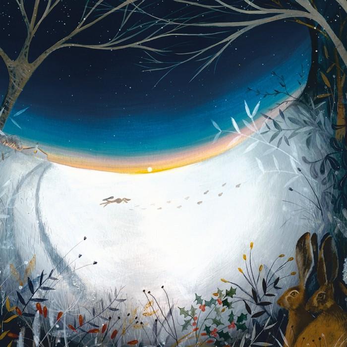 Julia Crossland Winter Hares Framed Canvas Print