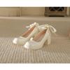 Thick heel single shoes women's new wedding shoes pearl bridesmaid shoes white shoes high heels Mary Jane women's shoes