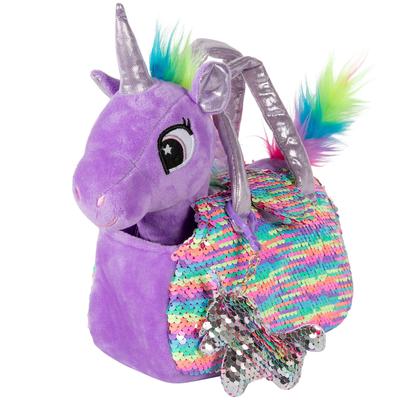 Little Jupiter Plush Pet Set - Unicorn Toy - Unicorn Gift for Girls - Kids' Stuffed Animal - Unicorn - Plush Toy - Reversible Sequins & Charm (Purple