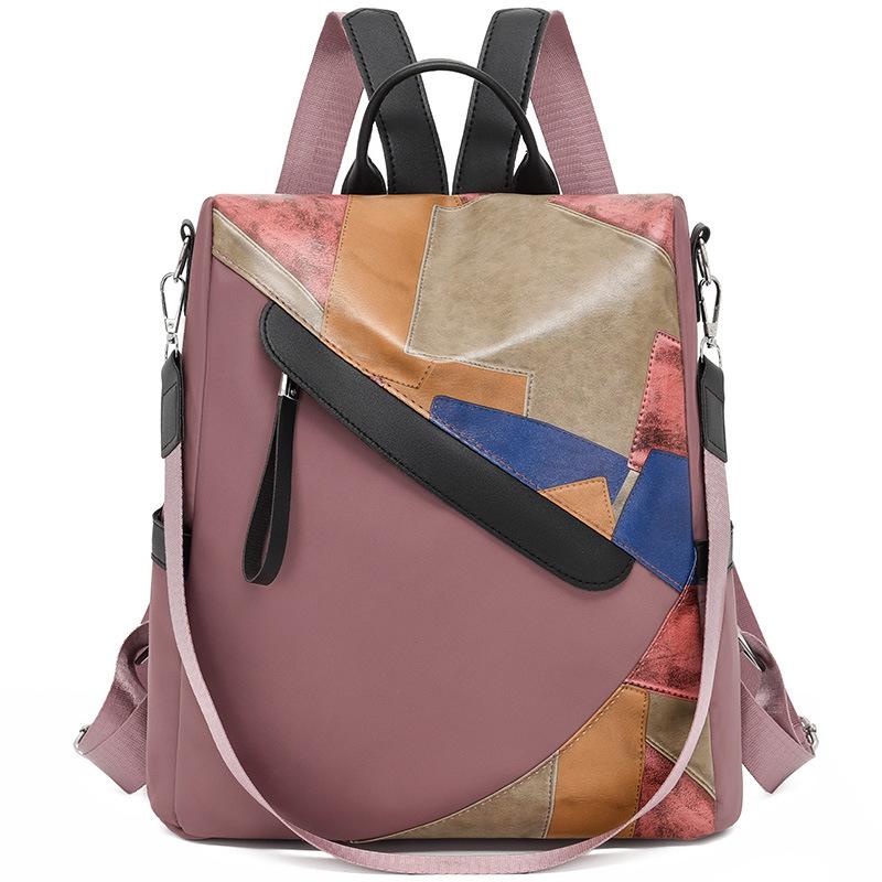 New Trend Fashion Splicing Women's Backpack Outdoor Travel Versatile Women's Bag Pu Anti-theft Crossbody Portable Shoulder
